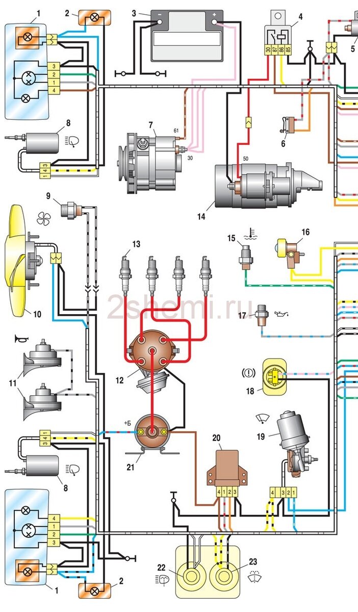 Схема электрооборудования автомобиля ВАЗ-2107