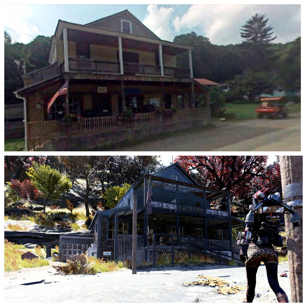 Сверху панорама улиц Гельвеции, внизу - скриншот из игры Fallout 76