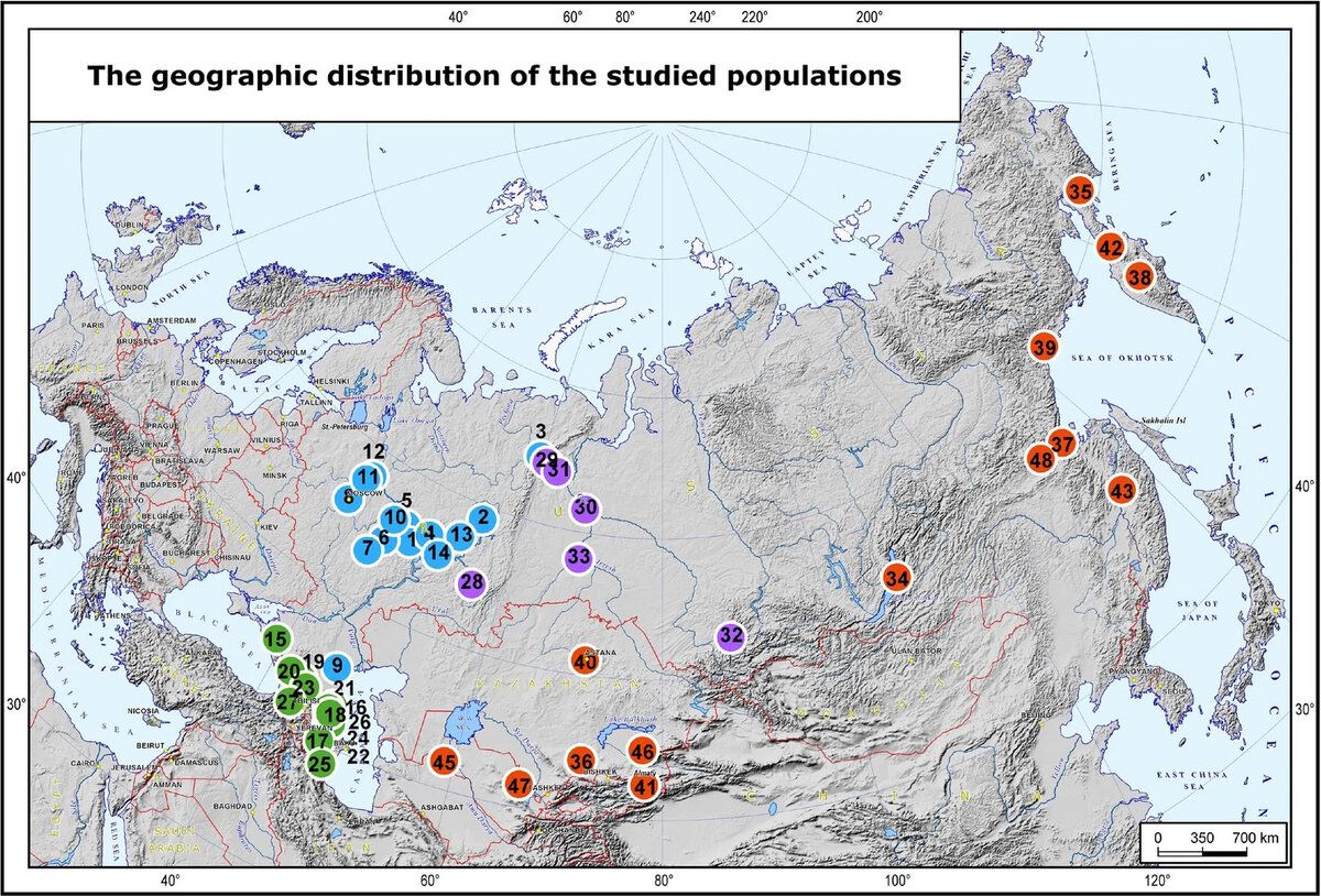 Географическое распределение представленных в исследовании популяций.