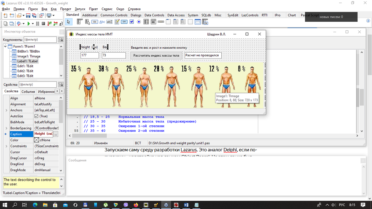Пишем программу определения соотношения веса и роста (определения полноты  человека) на Lazarus | Information | Дзен