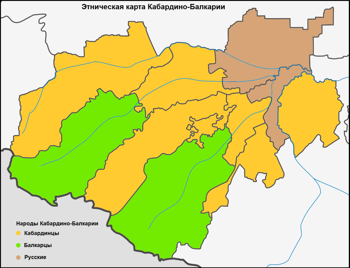 Карта кбр с селами и дорогами