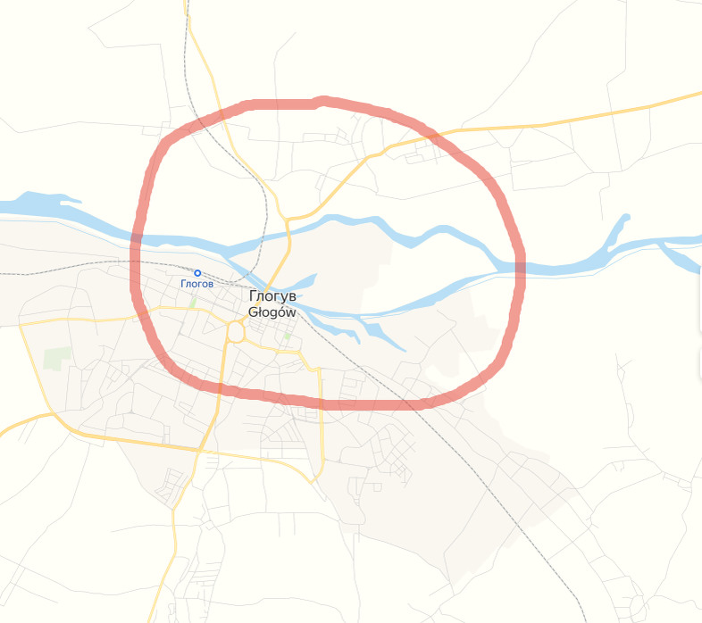 Глогау. Создано на основе Яндекс-Карт