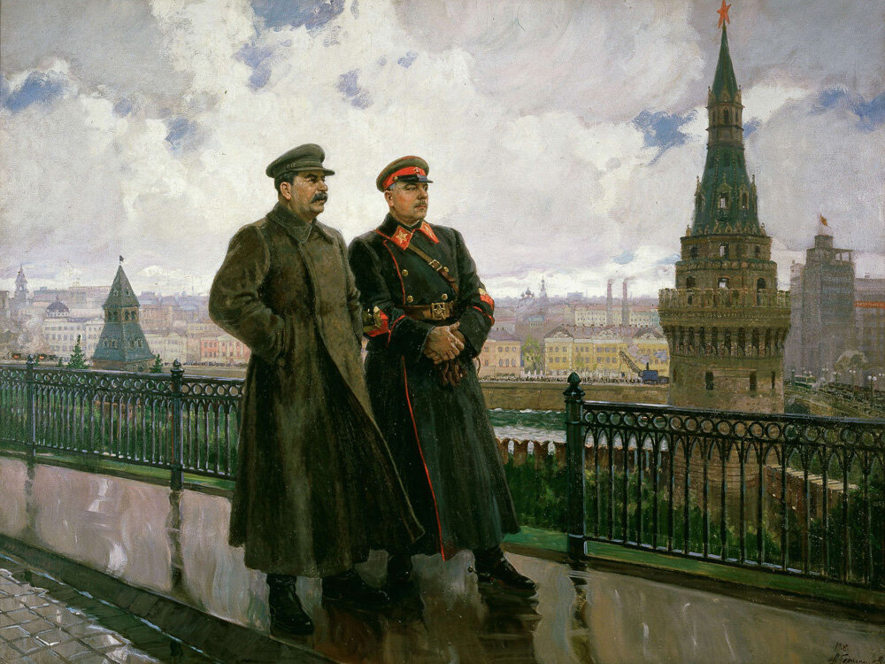 А. Герасимов. И. В. Сталин и К. Е. Ворошилов в Кремле