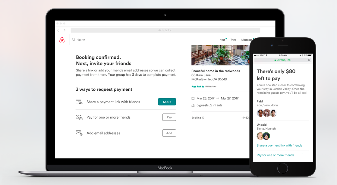 Пример экрана, на котором показан внешний вид сплит-бронирования. Фото: Airbnb