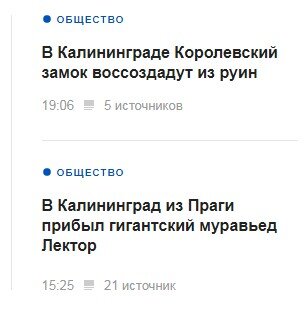 Фрагмент страницы с новостями Калининграда за 20 декабря 2017 года