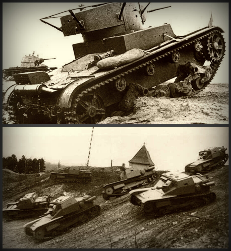 Т-26 (вверху) и CV-33 «Ансальдо» (снизу)
