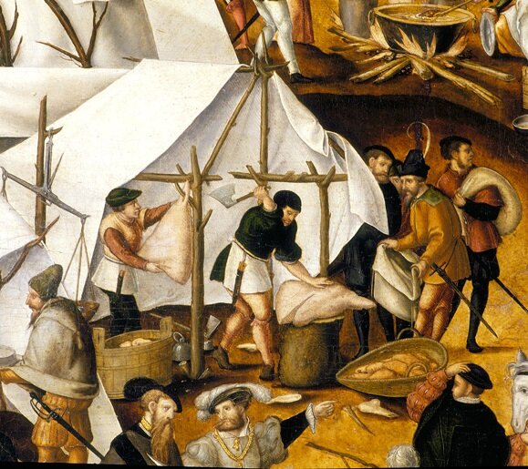 В лагере императора Карла V, 1546 года. Фрагмент картины Матиаса Герунга (1560-е). Кому интересно полотно целиком, ищем "Heerlager Kaiser Karls V"