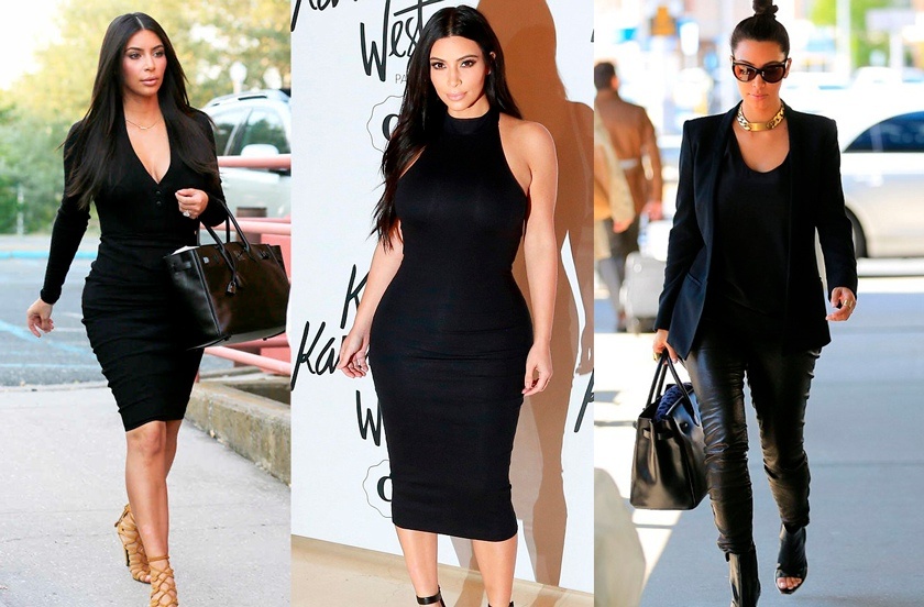 Фото 2. Ким Кардашьян - в черных платьях и в черном костюме.