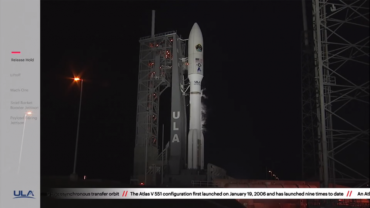 На фото: ракета-носитель Atlas V со спутником AEHF-5 на стартовом столе. Источник: ULA. 