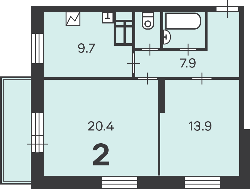 Планировка двухкомнатной квартиры в доме № 17 на Судостроительной улице. Источник: https://stroi.mos.ru. 