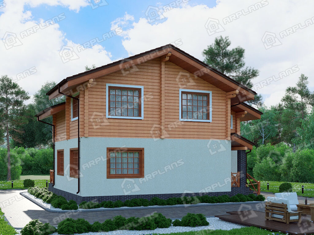 Фото 2 двухэтажного комбинированного дома из газобетона и дерева (бруса). Источник arplans.ru Проект А-033   