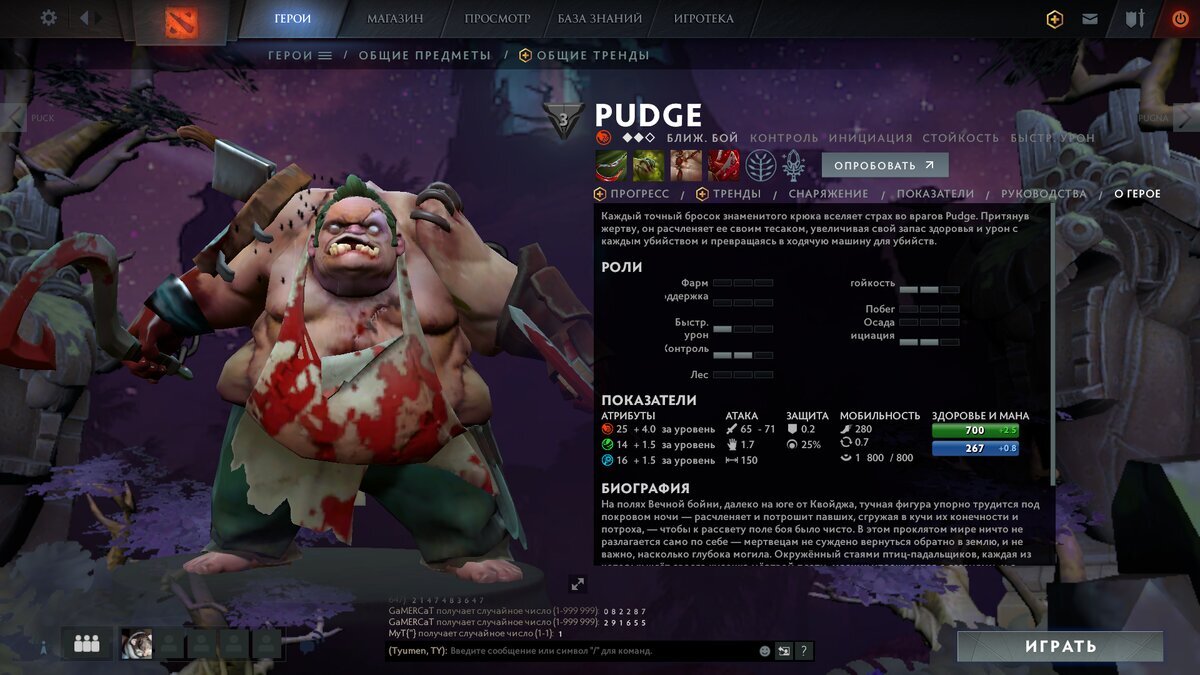 Так выглядит экран Героя в DOTA2.