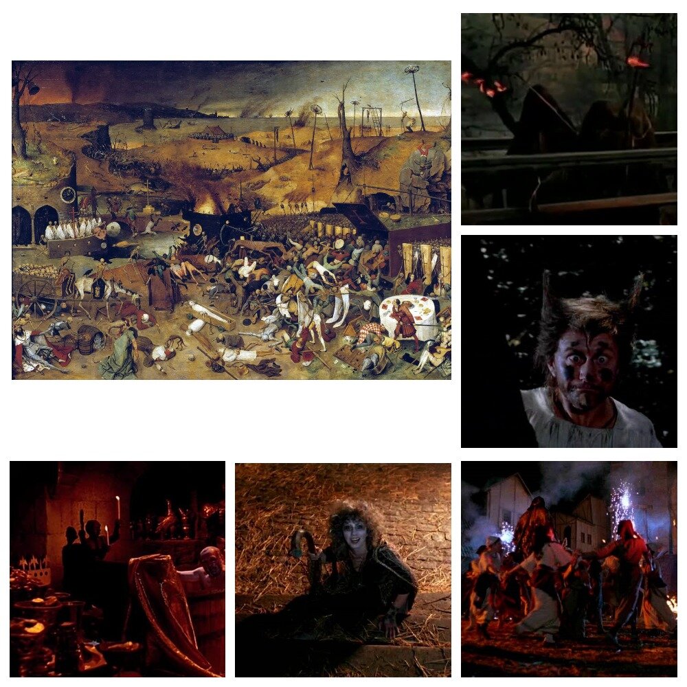 Слева сверху - картина "Апокалипсис" И.Босха, остальное - кадры из фильма "Сказка странствий".
