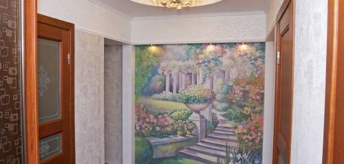 Фотообои, выполненные в стиле рисунка пастелью. Сочетание красивого пейзажа, без претензий на естественность