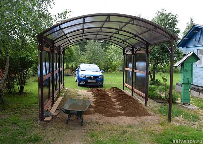 Две боковые стены уже дополнительно  укрыты поликарбонатом.