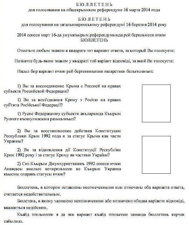 Утвержденная 6 марта 2014 года форма бюллетени