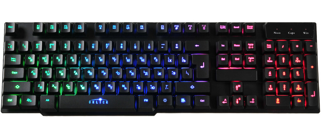 Мембранная Oklick 760G отлично подойдет для игроков, которые ищут простые, и в то же время стильные решения за приемлемую стоимость. По данным Яндекс Маркета, средняя стоимость игровой клавиатуры Oklick 760G составляет приблизительно 900 рублей. Краткое описание: Кнопок управления - 104
Ресурс кнопок - до 10 000 000 нажатий
Мультимедийные клавиши FN + F1-F12
RGB-подсветка(3 режима)
2 режима подсветки - постоянный и пульсирующий.