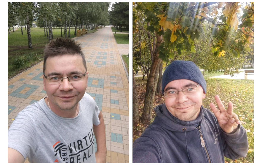 я на фото после первой пробежки(1км) и спустя месяц после 3км
