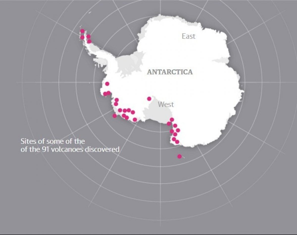 Вулканы Антарктиды на карте