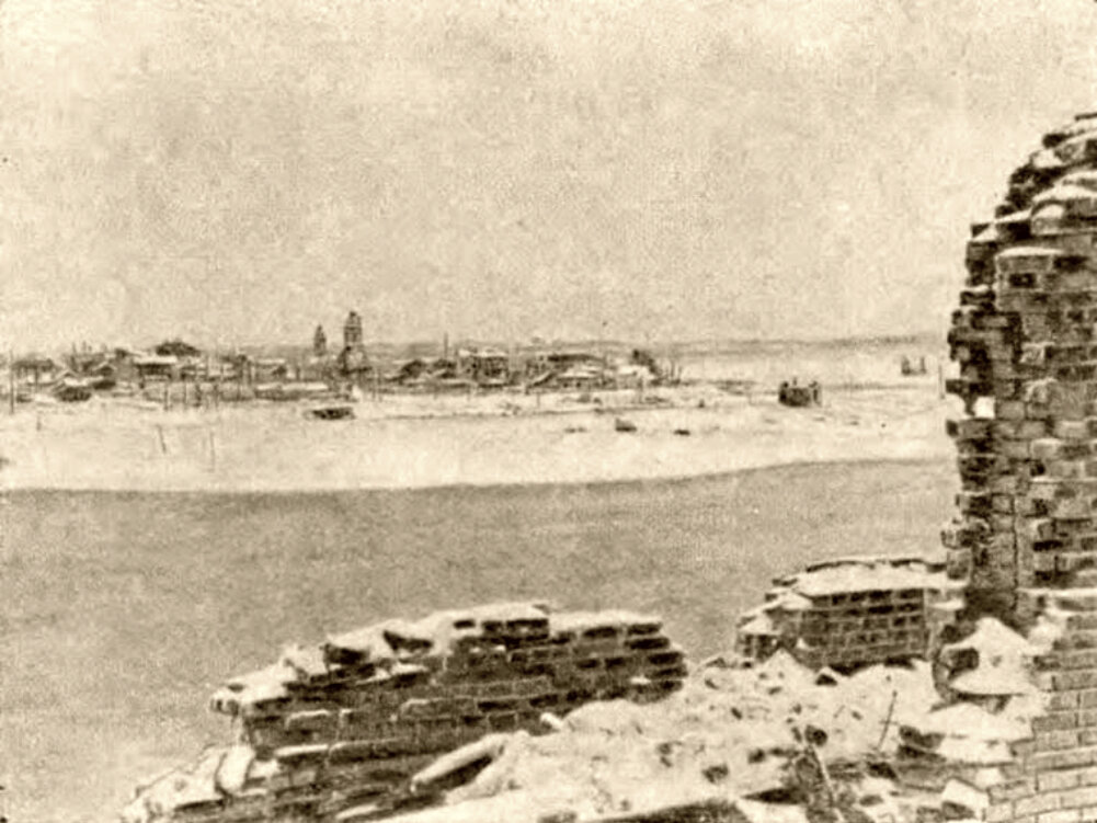 Вид на Шлиссельбург через пролом в стене Орешка