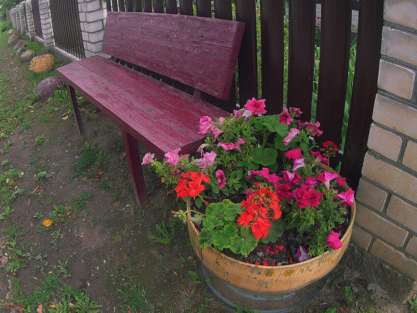 Наша лавочка, на который вечером собираются деревенские кумушки.