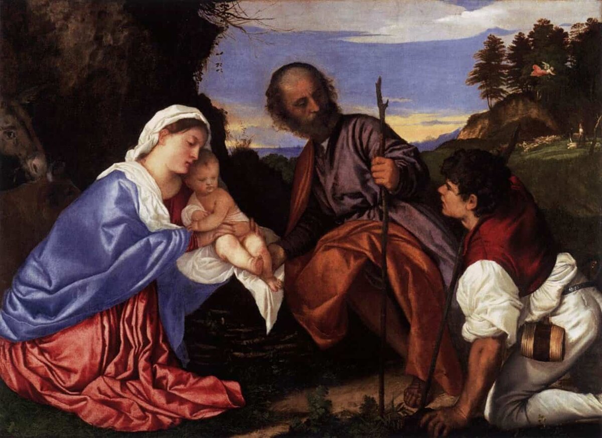 "Святое семейство с пастырем" Тициан