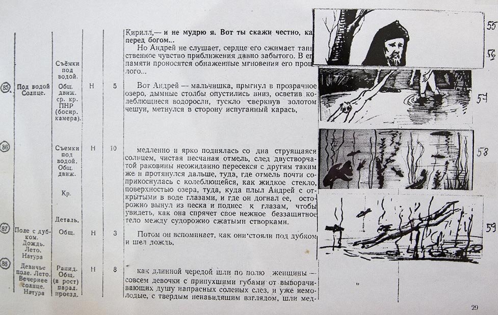 На этой картинке не совсем режиссерский сценарий, а, скорее, план-раскадровка.  В качестве примера, к слову, взята раскадровка известного фильма советского режиссёра, которого советская бюрократия от кино  (да и власть в целом) недолюбливала.
