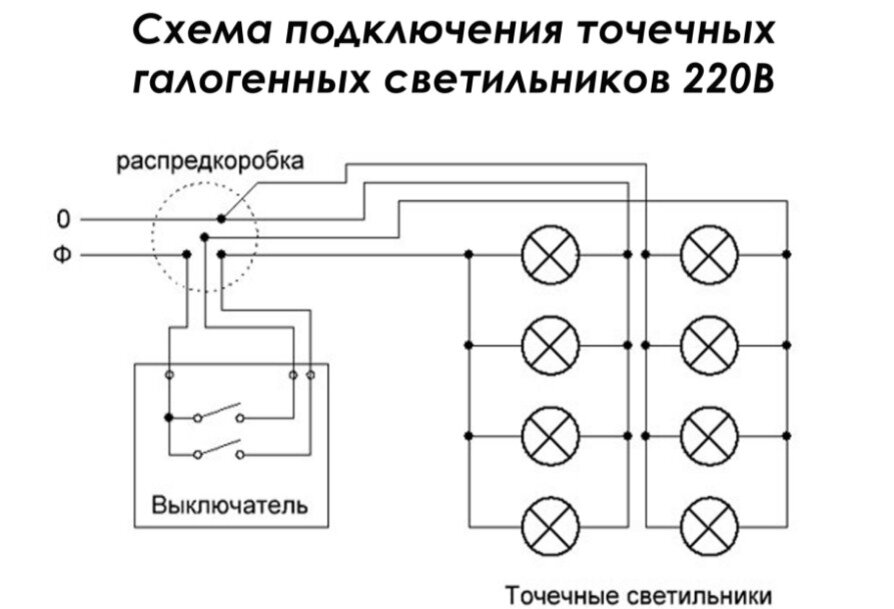 Схема подключения лампочки к выключателю