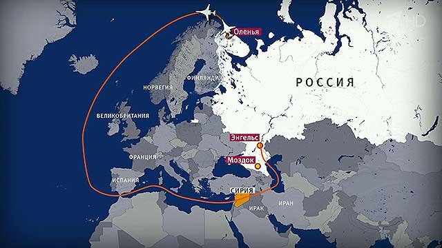 Один из недавних боевых вылетов стратегических бомбардировщиков Ту-160 для нанесения удара по объектам террористов в Сирии.