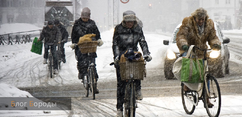 Катание на велосипеде зимой