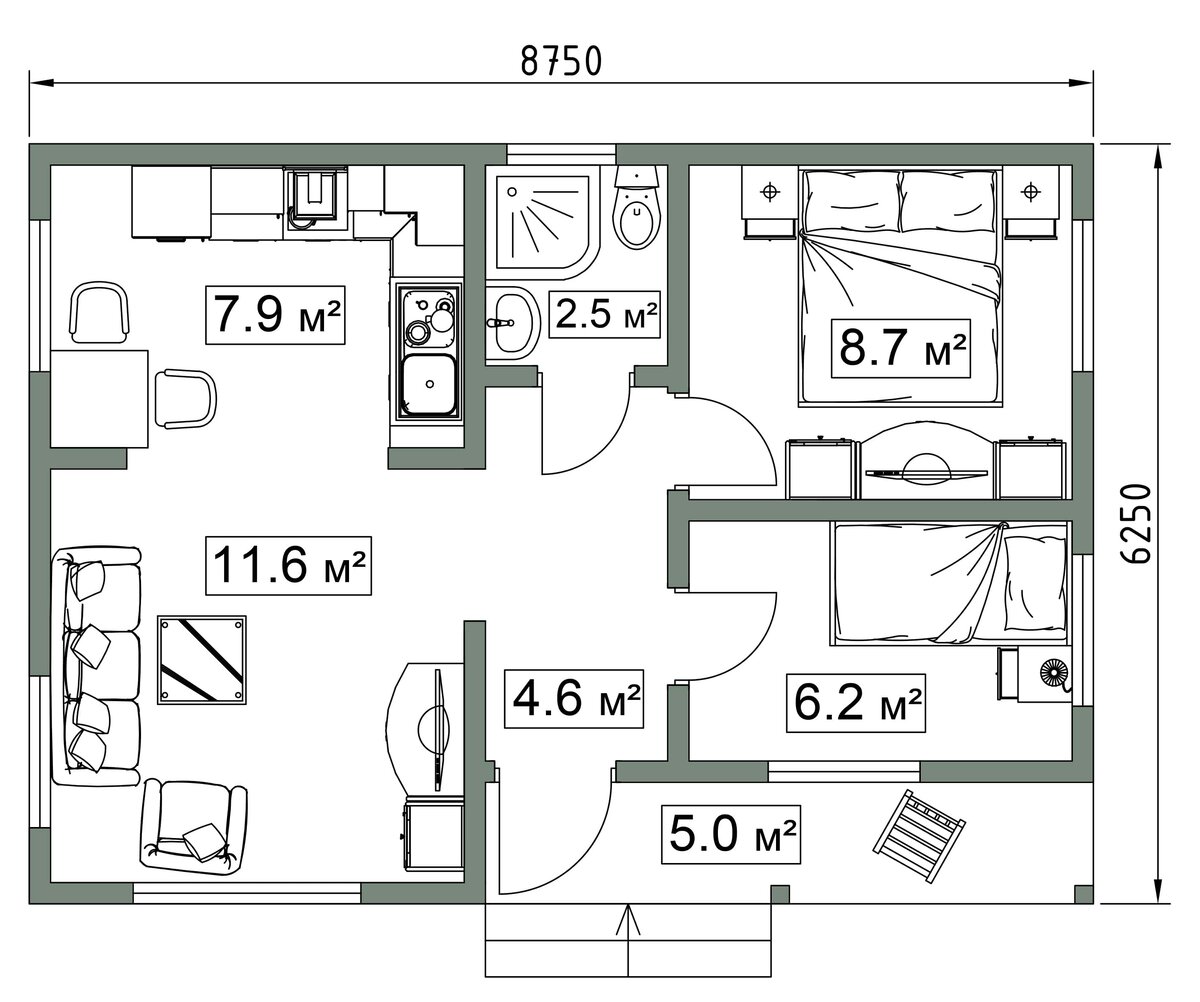 Проект одноэтажного дома с эркером из SIP панелей 55м² | Проекты домов |  Дзен