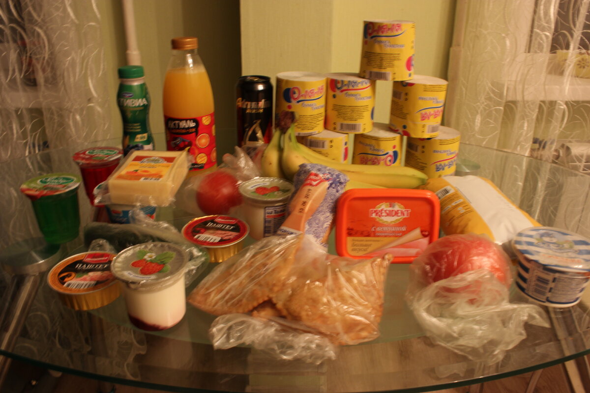 Покупки в Верном, Пятёрочке, Магните на 1000 рублей