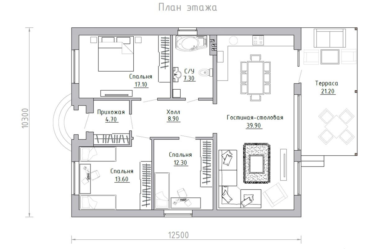 Планировка барнхаус одноэтажный 3 спальни