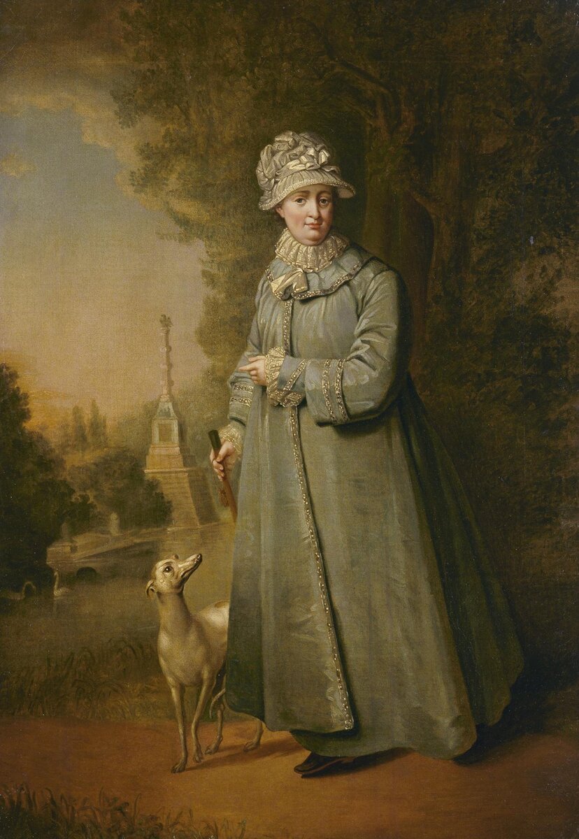 Полотно "Екатирина II на прогулке в Царскосельском парке". Считается, что на картине изображена и любимица императрицы собака Земира. Источник фото: Яндекс-картинки 