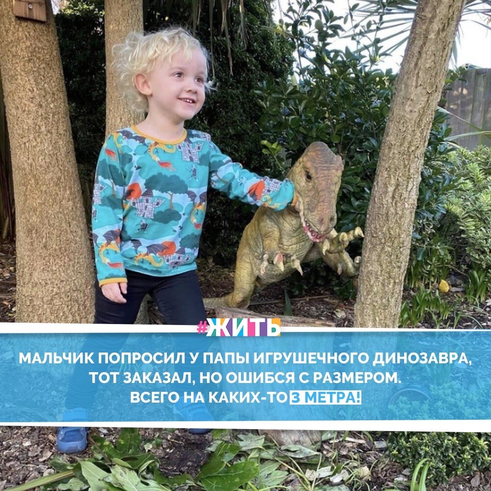 Несмотря на то, что одному мальчику всего четыре года, он уже является большим поклонником динозавров. Однажды, он попросил своего папу купить ему самого большого игрушечного карнотавра, какого мужчина когда-либо видел☝️

Обычно, подобные детские запросы остаются без внимания, но благодаря счастливому стечению обстоятельств, в семейном саду мальчика завёлся по-настоящему гигантский ящер😃🦖

Первое время ребенок отказывался хоть на минуту покидать своего динозавра, утверждая, что его новый лучший друг по имени Чез заскучает в одиночестве😂

Мы желаем вам, чтобы и у вас появился такой друг, времяпровождение с которым станет ценнее всего остального🙌❤️

#жить #проектжить #детство