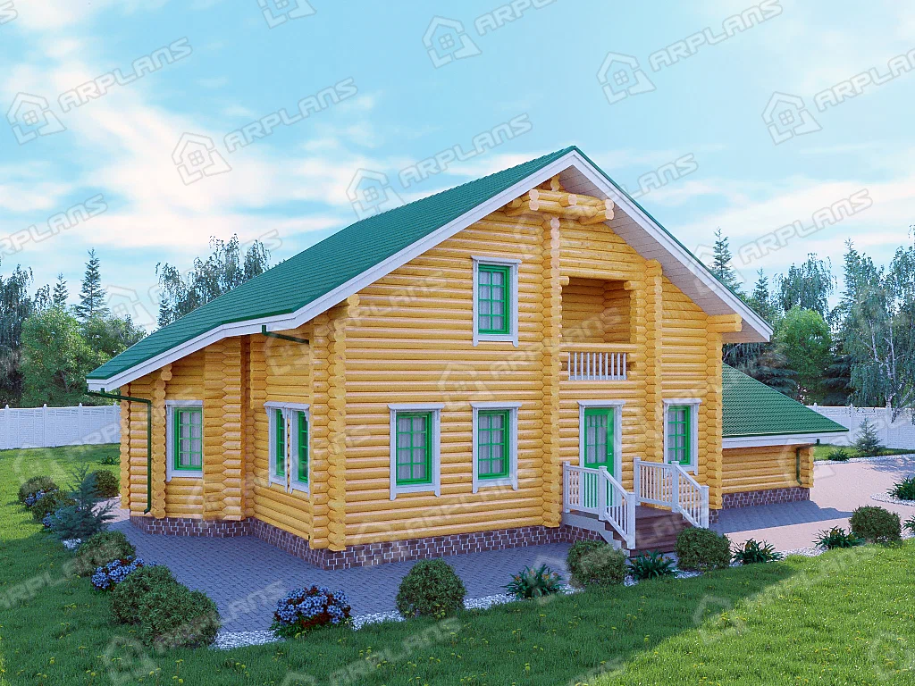 Фото 2 деревянного двухэтажного дома из бревна. Общая площадь 204 кв м. Источник arplans.ru Проект ДО-080