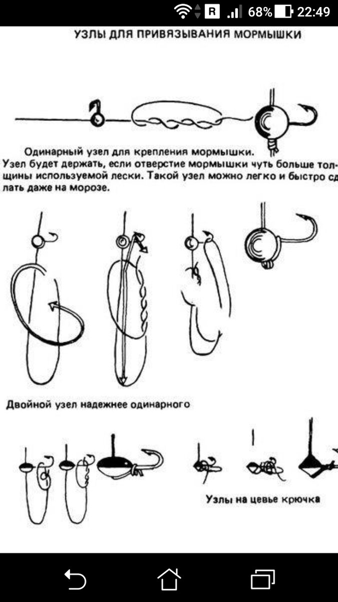 фото узлы для привязывания мормышки: одинарный узел и двойной узел