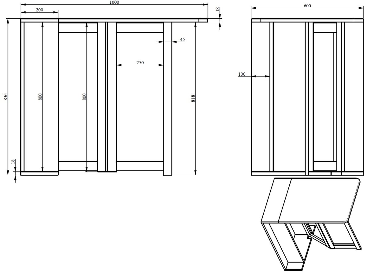 Эскиз столика с основными размерами