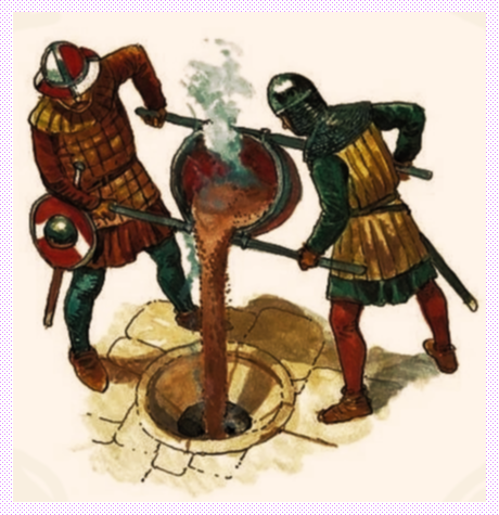 Примерно так защитники замка могли облить горячим маслом нападающих.