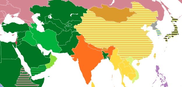 Условные границы религий Востока.
