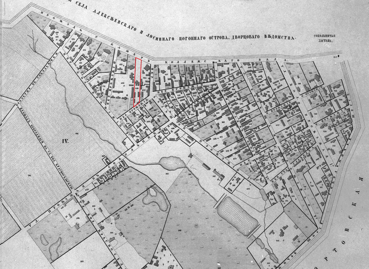 Фрагмент плана Хотева 1852 года с обозначением дачного владения Губиных