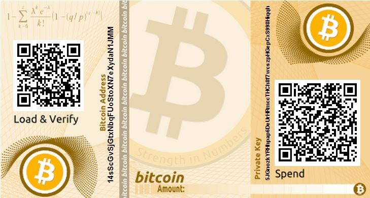 Пара ключей и биткойн-адрес на бумаге (bitaddress.org)