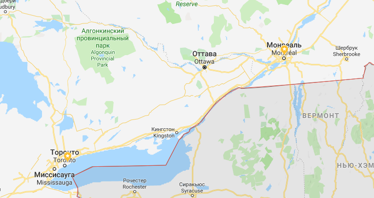 Оттава находится между двумя крупнейшими городами, недалеко от границы США