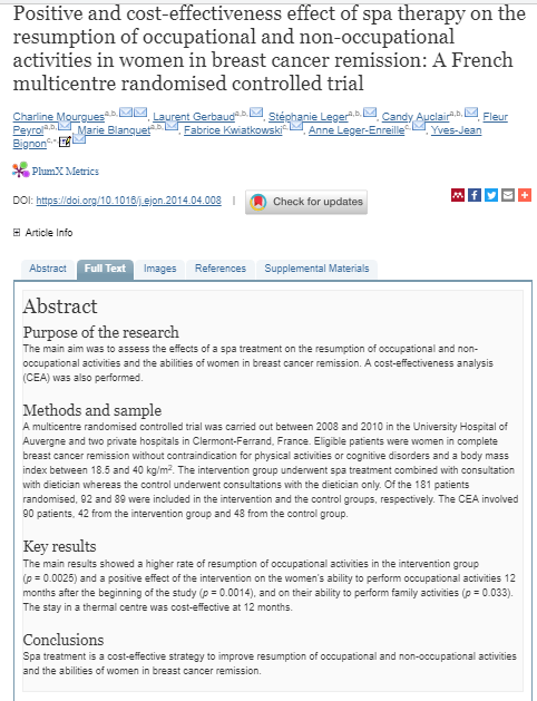 В этом исследовании речь идет о пациентках с раком молочной железы. им не только можно, но и нужны восстановительные спа-процедуры чтобы вернуться к нормальной жизни после лечения рака.