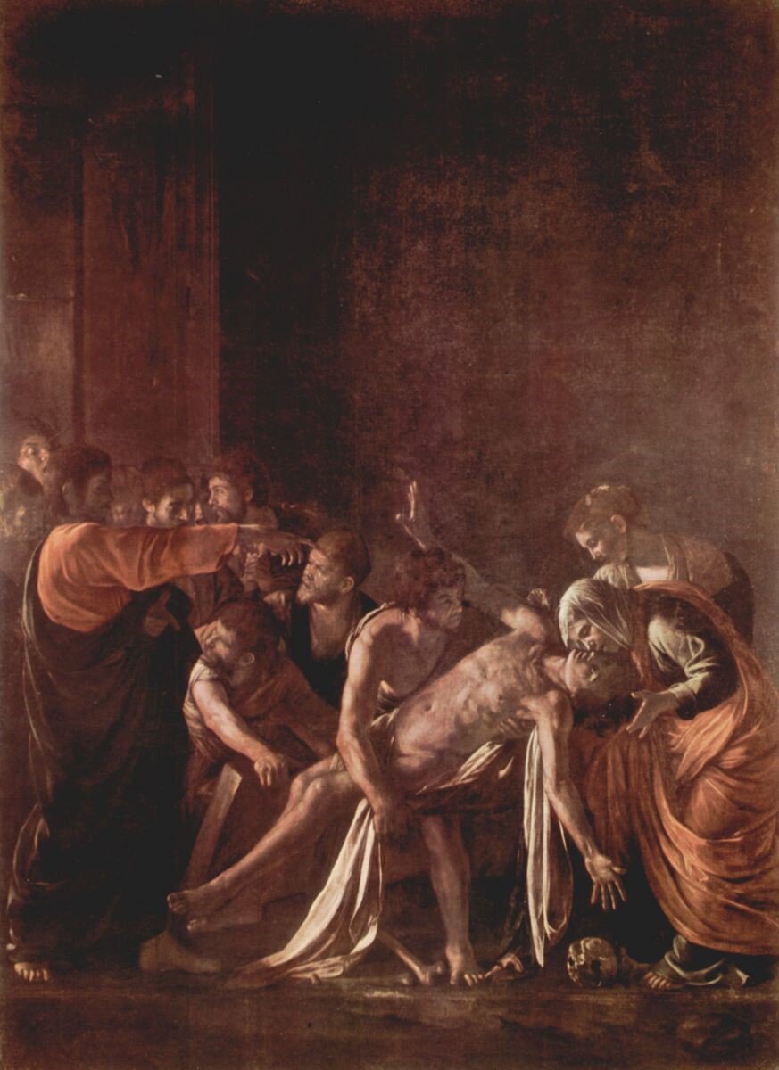 «Воскрешение Лазаря» Микеланджело Меризи да Караваджо, 1609 г., Museo Regionale, Мессина.