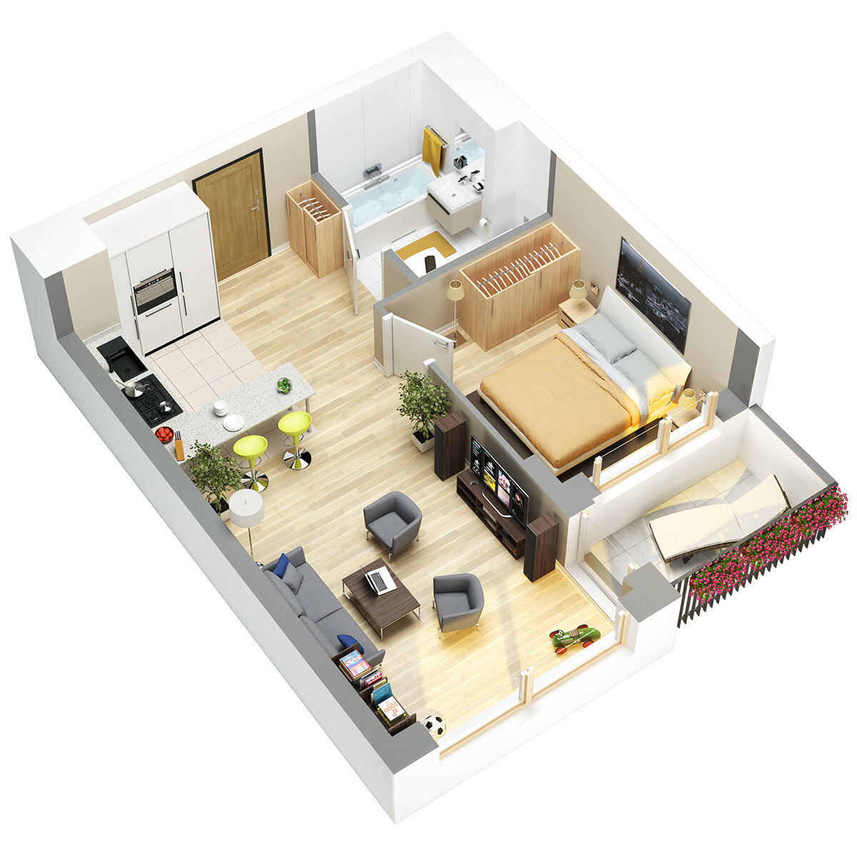план квартиры с мебелью студии