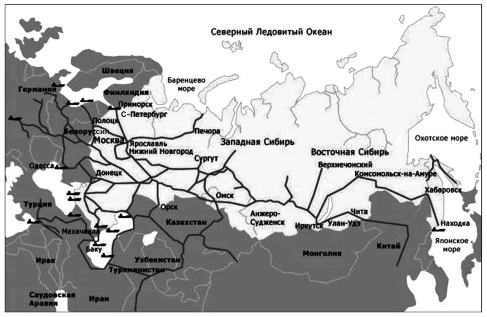 Схема российских нефтепроводов