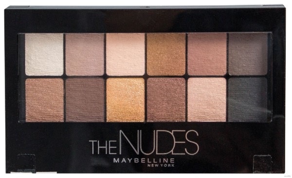 Палетка теней "The nudes" от Maybelline.
Данная палетка содержит в себе 12 цветов. Благодаря тому, что в цветовую гамму входят не только матовые, но и сатиновые цвета, палетка подойдёт каждой моднице.
Данный продукт содержит тёплые и холодные оттенки, что позволит подчеркнуть красоту любых глаз. Это по-настоящему необходимая базовая вещь. 
Тени имеют мягкую, приятную текстуру. Не осыпаются при нанесении и не скатываются и хорошо накладываются друг на друга. Эти тени можно наносить без базы, они ровно ложатся и держатся в течении дня. 
The nudes также отличный подарок, так как цвета теней подходят любому цвету глаз и кожи. Хорошим бонусом служит её приятная цена, которая не нанесёт урон Вашему бюджету.