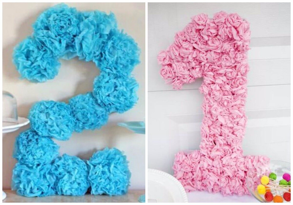 Пример цветов цифр из салфеток для мальчика и девочки.