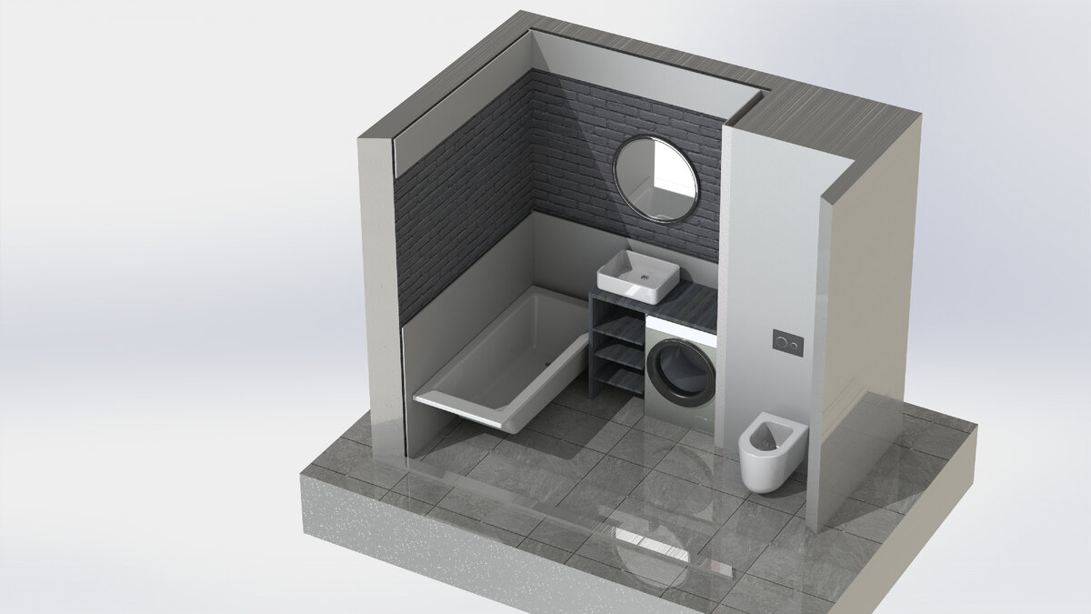 Готовый рендер нашего санузла. Листайте, там еще один вариант по цвету.